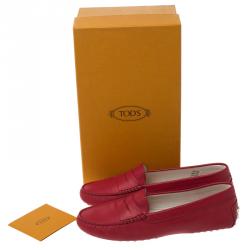 Pre Owned Tod's Red Leather Penny Loafers Size 36.5