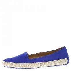 مملوكة مسبقًا Tod's Cobalt Blue Suede Espadrille Skate Sneakers Size 38