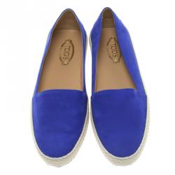 مملوكة مسبقًا Tod's Cobalt Blue Suede Espadrille Skate Sneakers Size 38