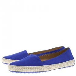 مملوكة مسبقًا Tod's Cobalt Blue Suede Espadrille Skate Sneakers Size 38