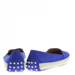 مملوكة مسبقًا Tod's Cobalt Blue Suede Espadrille Skate Sneakers Size 38