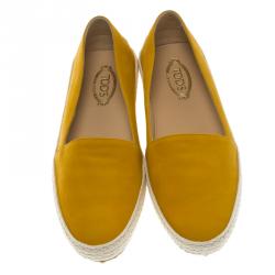 مملوكة مسبقًا Tod's Mustard Yellow Suede Espadrille Skate Sneakers Size 37.5