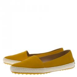 مملوكة مسبقًا Tod's Mustard Yellow Suede Espadrille Skate Sneakers Size 37.5