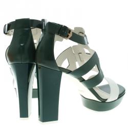 مملوكة مسبقًا Tod's Green and White Leather Cutout Platform Sandals Size 40