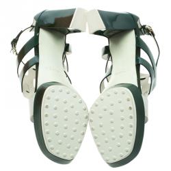 مملوكة مسبقًا Tod's Green and White Leather Cutout Platform Sandals Size 40