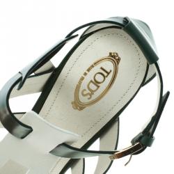 مملوكة مسبقًا Tod's Green and White Leather Cutout Platform Sandals Size 40