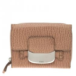 Tod's Brown Tetured Leather Compact Wallet 