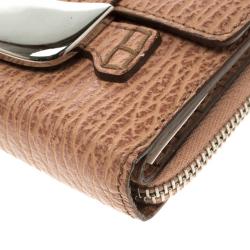 Tod's Brown Tetured Leather Compact Wallet 