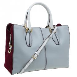 Pre Owned Tod's Grey Bi Color Leather Medium D-Cube Tote Bag