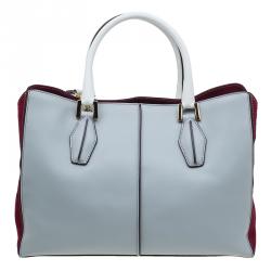 Pre Owned Tod's Grey Bi Color Leather Medium D-Cube Tote Bag