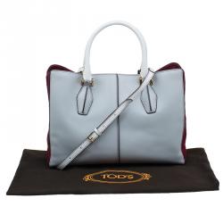 Pre Owned Tod's Grey Bi Color Leather Medium D-Cube Tote Bag