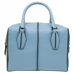 Pre Owned Tod's Carolina Blue/Green Leather Small D-Cube Bowler Bag