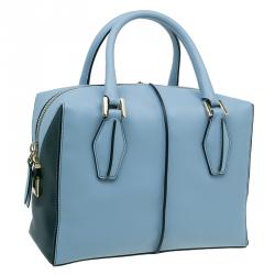 Pre Owned Tod's Carolina Blue/Green Leather Small D-Cube Bowler Bag
