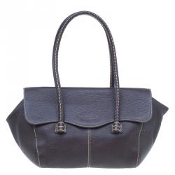 Tod's Chocolate Brown Leather Corniche Wave East West Satchel ...