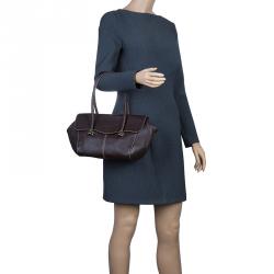 Tod's Chocolate Brown Leather Corniche Wave East West Satchel