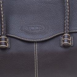 Tod's Chocolate Brown Leather Corniche Wave East West Satchel