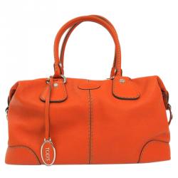 Pre Owned Tod's Orange Leather Bauletto Bowling Bag