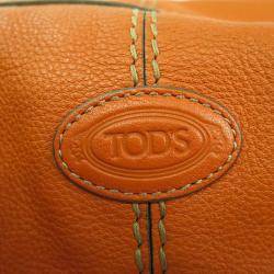 Pre Owned Tod's Orange Leather Bauletto Bowling Bag