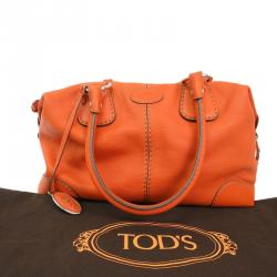 Pre Owned Tod's Orange Leather Bauletto Bowling Bag