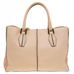 مملوكة مسبقًا حقيبة يد تودز D كيوب متوسطة جلد لون ثنائي بيج