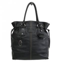 Pre Owned Tod's Black Leather Drawstring Tote