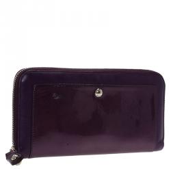 Tod's Purple Two Tone Patent Leather Zip Around Wallet