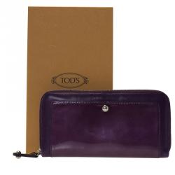 Tod's Purple Two Tone Patent Leather Zip Around Wallet