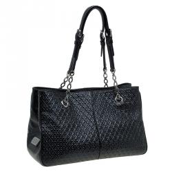 Pre Owned Tod's Black Patent Leather Signature Shopper Tote