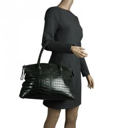 Pre Owned Tod's Dark Green Alligator Lady D Zip Tote