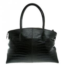 Pre Owned Tod's Dark Green Alligator Lady D Zip Tote