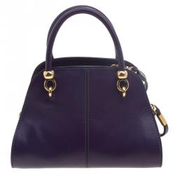 Pre Owned Tod's Purple Leather Small Sella Bowling Bag