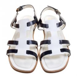 Pre Owned Tod's Two Tone Leather T Strap Flat Sandals Size 39