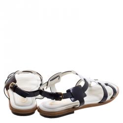 Pre Owned Tod's Two Tone Leather T Strap Flat Sandals Size 39