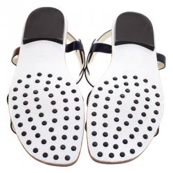 Pre Owned Tod's Two Tone Leather T Strap Flat Sandals Size 39