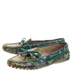 Pre Owned Tod's Green Python Bow Loafers Size 38.5
