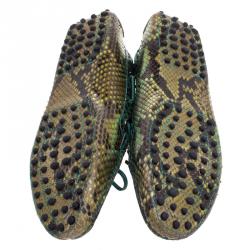 Pre Owned Tod's Green Python Bow Loafers Size 38.5