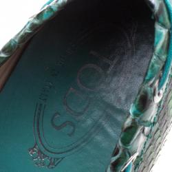 Pre Owned Tod's Green Python Bow Loafers Size 38.5
