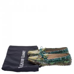 Pre Owned Tod's Green Python Bow Loafers Size 38.5