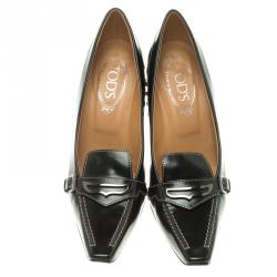 Pre Owned Tod's Black Leather Pointed Toe Loafer Pumps Size 39