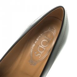 Pre Owned Tod's Black Leather Pointed Toe Loafer Pumps Size 39
