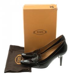 Pre Owned Tod's Black Leather Pointed Toe Loafer Pumps Size 39