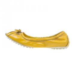 Pre Owned Tod's Yellow Patent Peep Toe Ballet Flats Size 38
