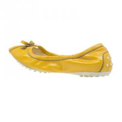 Pre Owned Tod's Yellow Patent Peep Toe Ballet Flats Size 38
