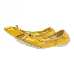 Pre Owned Tod's Yellow Patent Peep Toe Ballet Flats Size 38