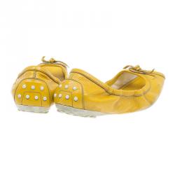 Pre Owned Tod's Yellow Patent Peep Toe Ballet Flats Size 38