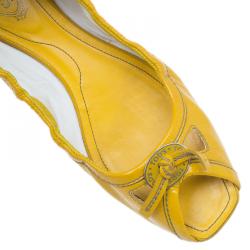 Pre Owned Tod's Yellow Patent Peep Toe Ballet Flats Size 38