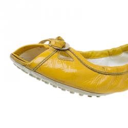 Pre Owned Tod's Yellow Patent Peep Toe Ballet Flats Size 38
