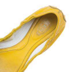 Pre Owned Tod's Yellow Patent Peep Toe Ballet Flats Size 38