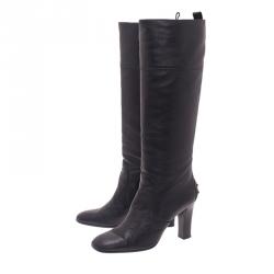 مملوكة مسبقًا بوت طويل تودز جلد أسود مقاس 38