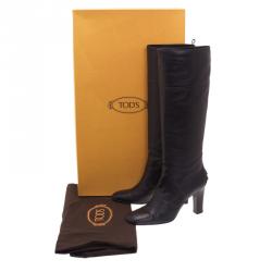 مملوكة مسبقًا بوت طويل تودز جلد أسود مقاس 38